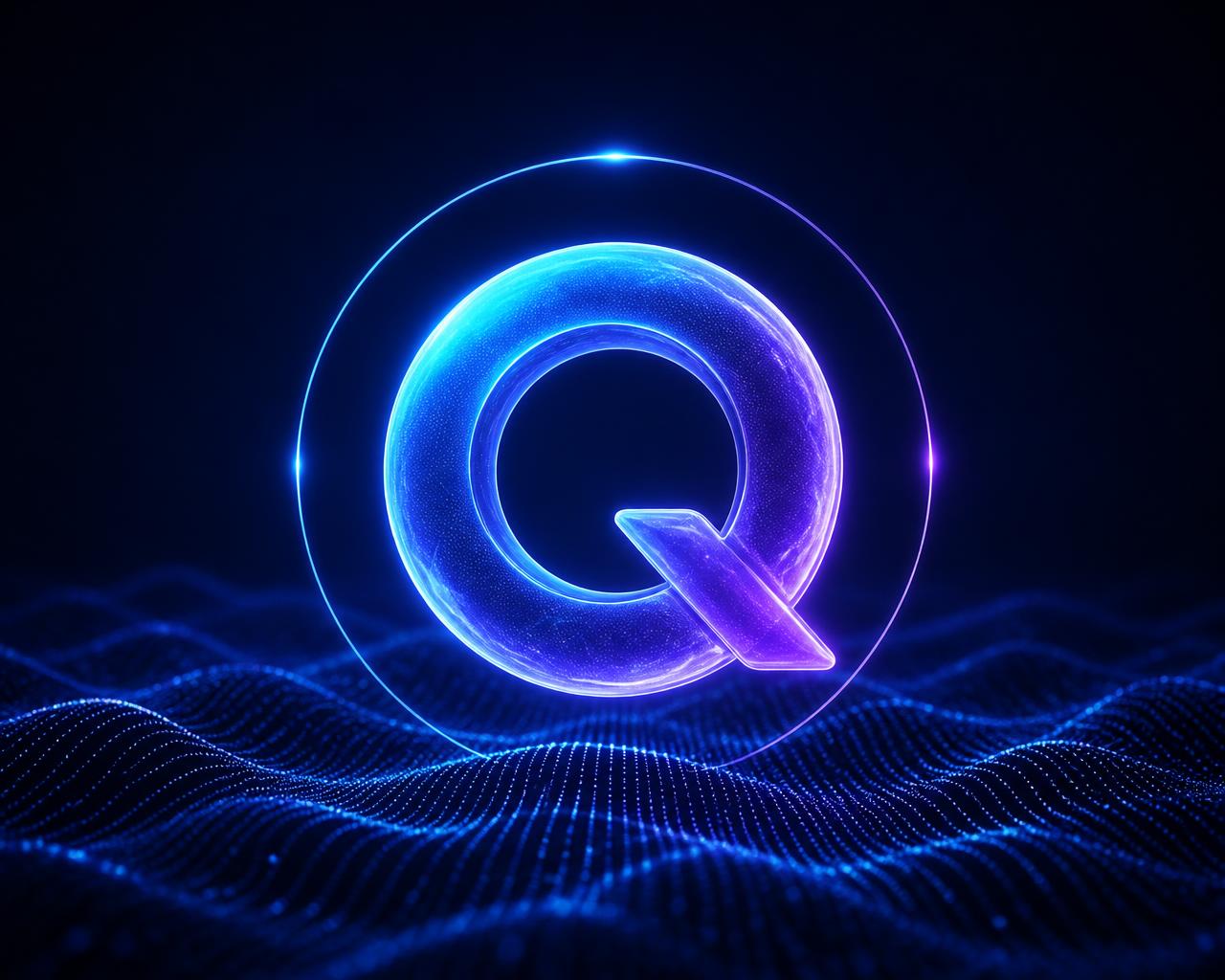 Quenso AI-platform visualiseret som et glødende Q over et digitalt bølgelandskab